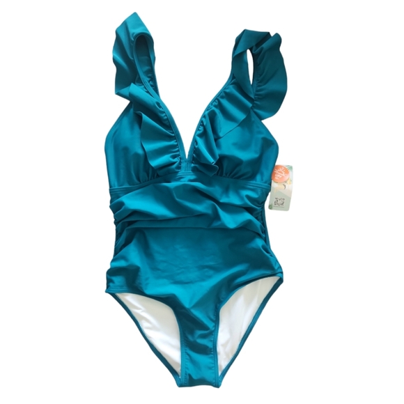 Teal Ruffle One Piece Swimsuit - Medium - Picture 2 of 4